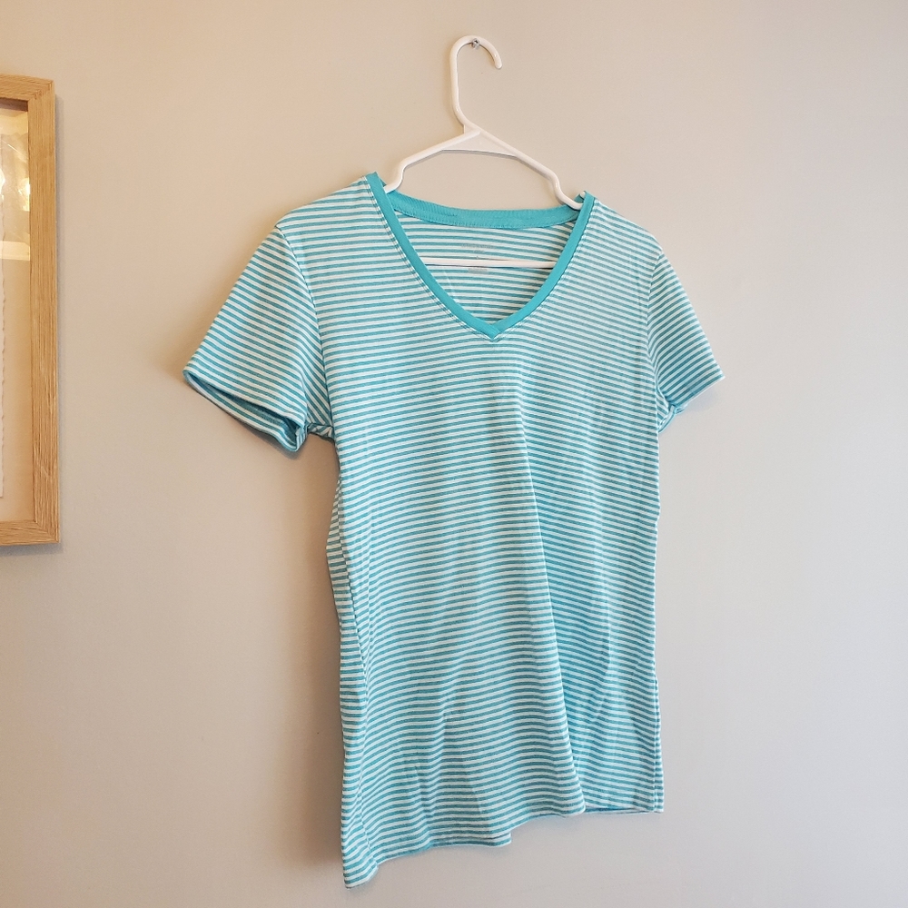Laura Ashley t-shirt blue and white stripe size L